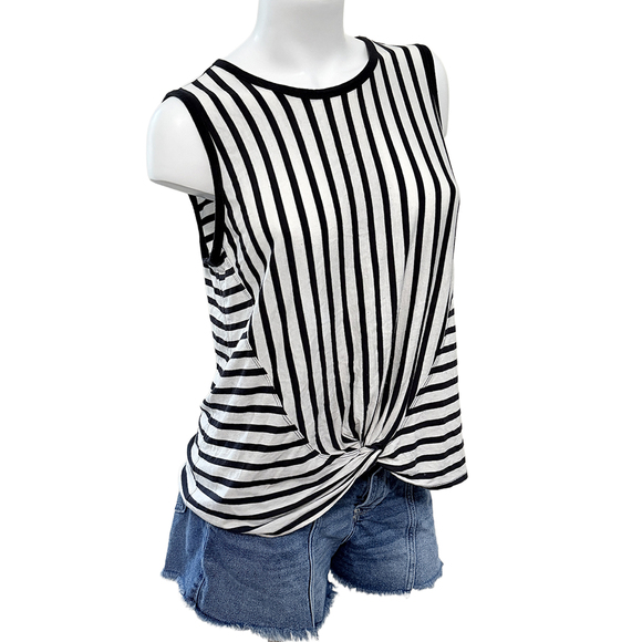 Jones New York Signature Tops - Jones New York Signature Tie knot front black white stripe muscle tank top casua